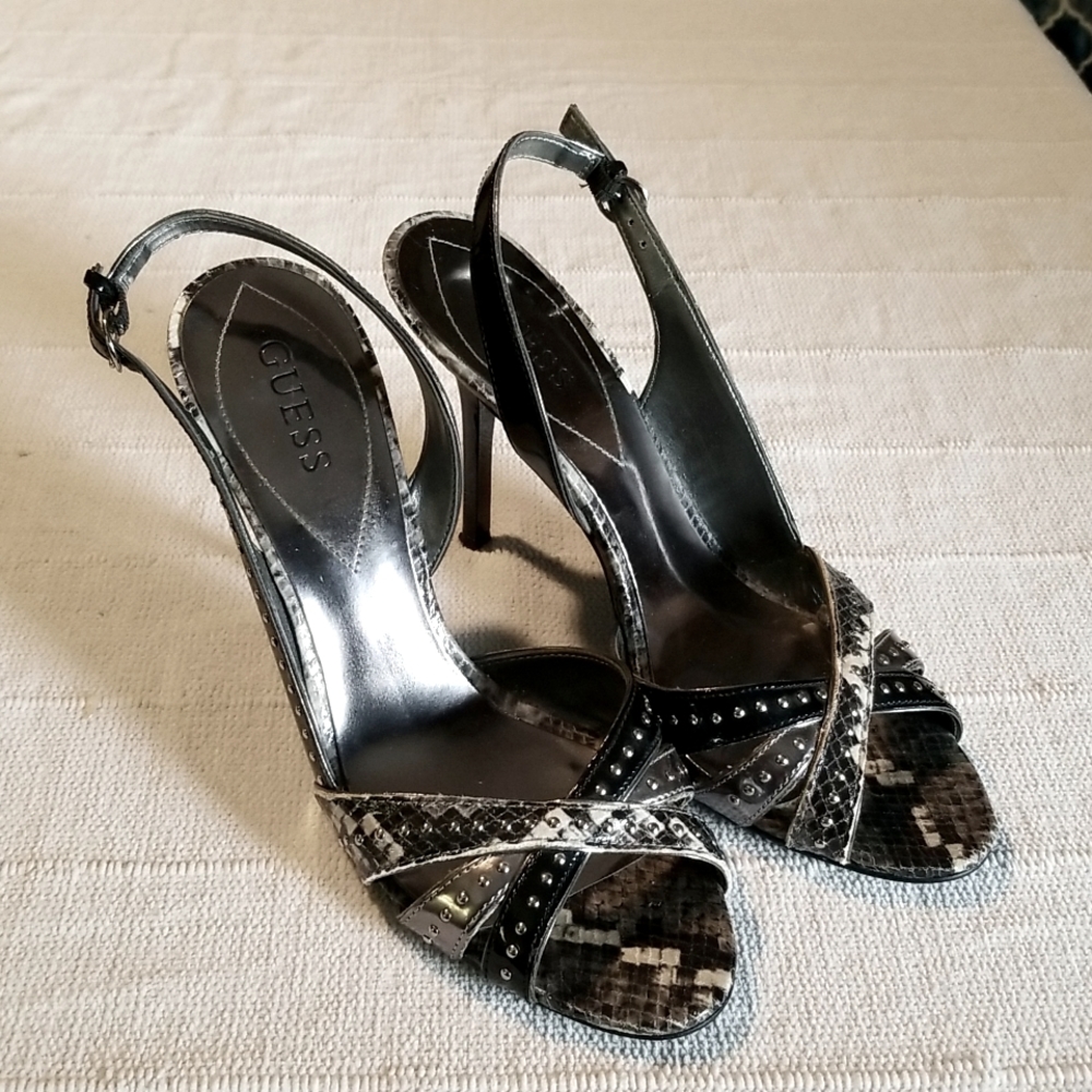 Guess Black and Silver Metallic Studded Heels